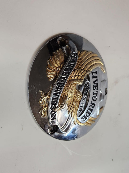 Harley-Davidson Vintage Shovelhead Evolution 3-Hole Gold Eagle Derby Cover - onemotorcycleparts.com